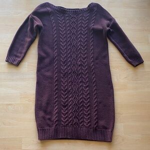 Old Navy Burgundy Cable Knit Sweater Dress Medium 3/4 Sleeve Cozy Fall Winter